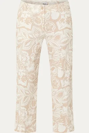 Brax Maine S high waist wide fit cropped pantalon in linnenblend met bloemenprint