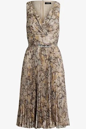 Ralph Lauren Gebloemde gemetalliseerde vezels chiffon cocktailjurk
