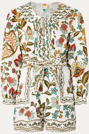 Farm Rio Botanicals straight fit playsuit in linnenblend met print