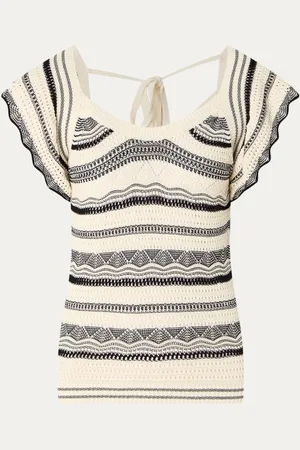 Summum Woman Grofgebreide top met ingebreid patroon en vlindermouw
