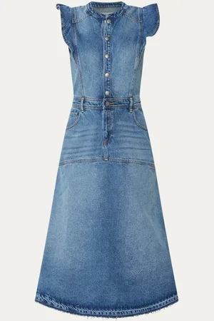 Bash Vayea midi denim jurk met ruches en steekzakken