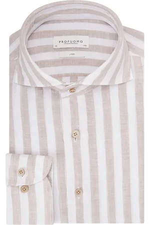 Profuomo Slim fit overhemd van linnen met streepprint