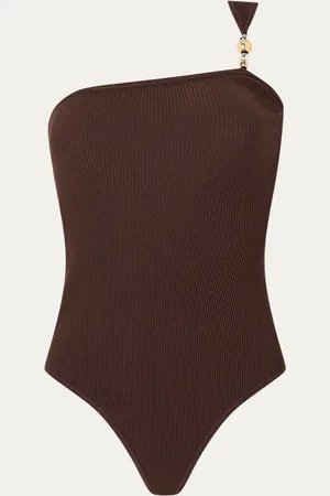 Sandro Ribgebreide one shoulder body met kralendecoratie