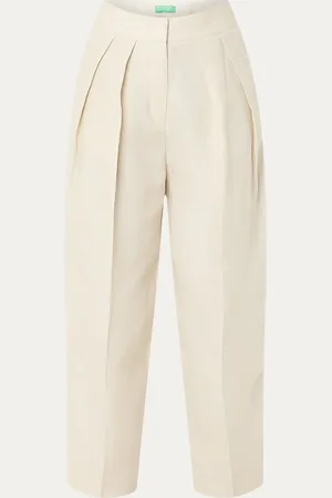 Benetton High waist loose fit cropped pantalon in linnenblend met plooidetail