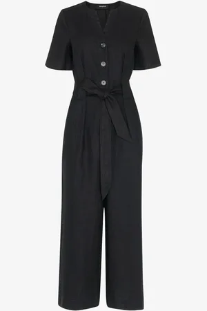 Whistles Fiona loose fit jumpsuit van linnen met strikceintuur