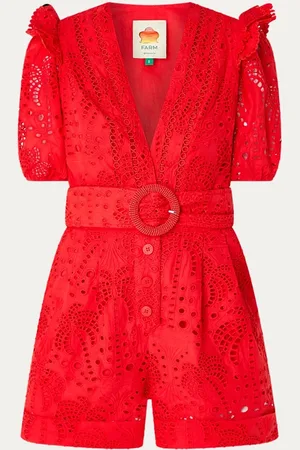 Farm Rio Straight fit playsuit met broderie en ceintuur