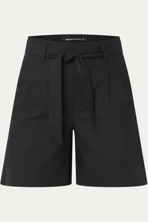 Expresso High waist straight fit korte broek in linnenblend met steekzakken