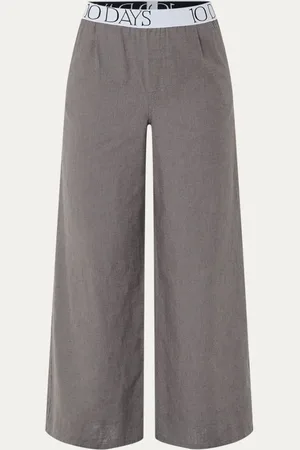 10 days High waist wide fit pantalon in linnenblend met logoband