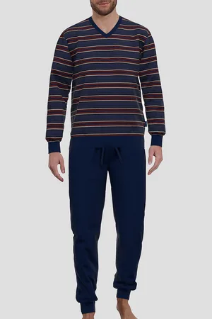 Götzburg Pyjama velours donkerblauw gestreept