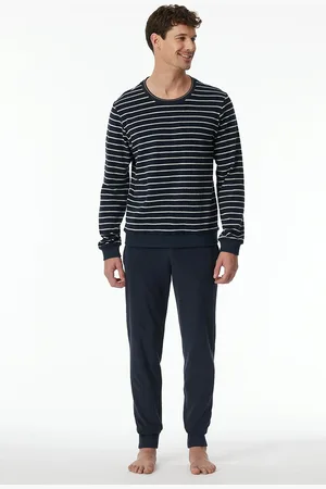 Schiesser Badstof pyjama donkerblauw gestreept