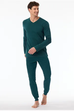 Schiesser Pyjama petrol met V-hals