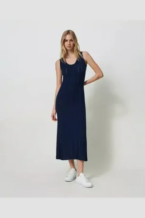 Twin-Set Lange jurk van gemengd stiksel en kabeltricot XS