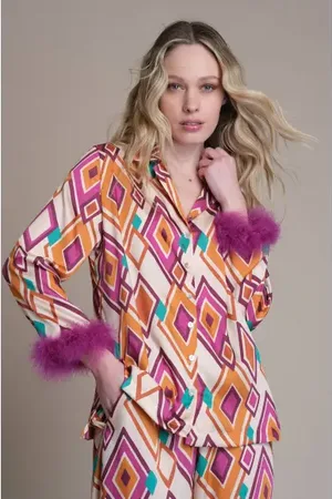 YOOX PATROON SATIJNEN PYJAMA MET VEREN 40