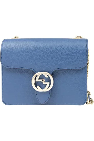 Gucci In elkaar grijpende handtas blauw leren damesdollarkalflogo mod