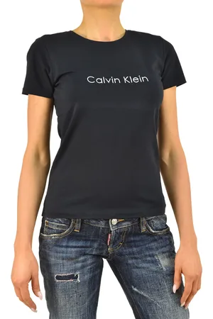 Calvin Klein Collection blauw dames T-shirt met ronde hals en katoenen print