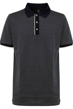 Dunhill Blue Navy Cotton Polo met Jacquard Afdrukken