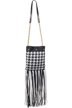 VERSACE Schoudertas Pied-de-poule met Frange