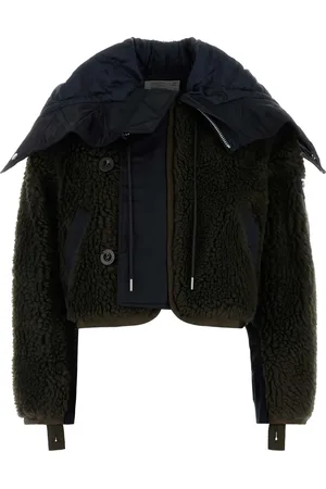 SACAI Tweekleurig teddy en nylon bomberjack