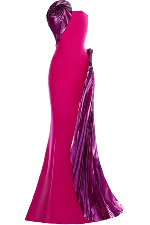 Gaby Charbachy Strapless avondjurk met waaier detail