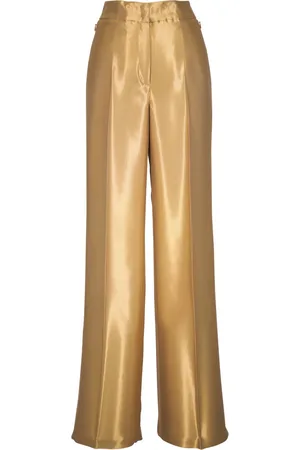 AKRIS Flor Gold broek met wijde pijpen
