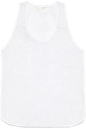 GENNY Organza tanktop met geborduurde bloemen