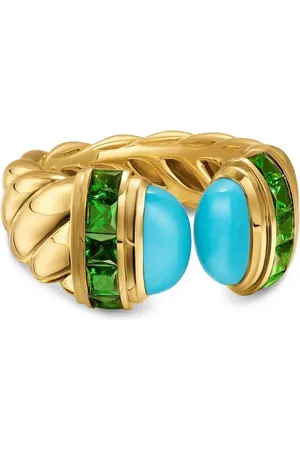 David Yurman 18kt geelgouden turquoise ring met tsavoriet