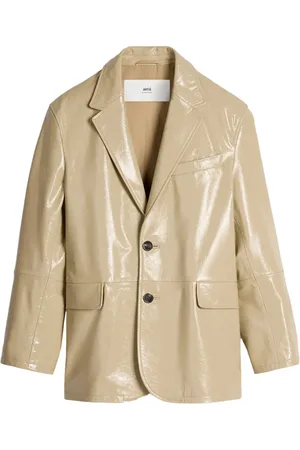 Ami Leren blazer met gekerfde revers