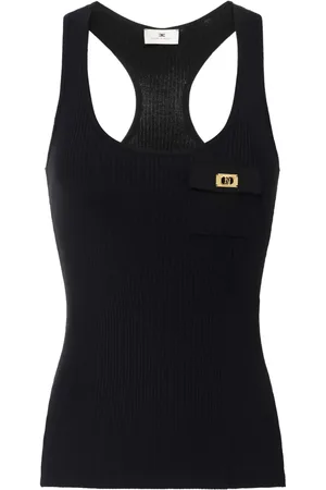 Elisabetta Franchi Geribbelde tanktop met racerback en logoplakkaat
