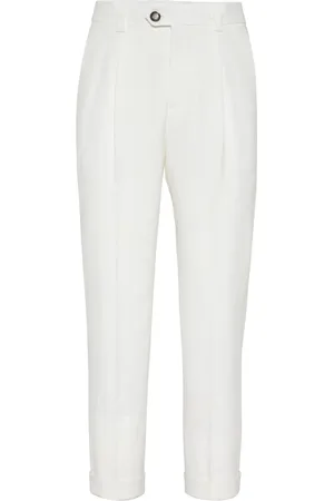 Brunello Cucinelli Linnen broek met geplooid detail en toelopende pijpen