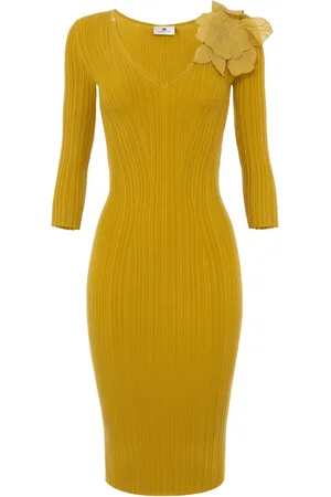 Elisabetta Franchi Ribgebreide jurk met bloemenpatch