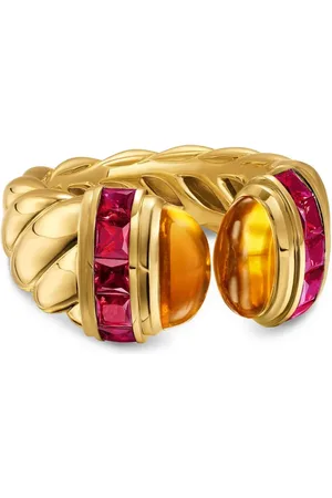 David Yurman 18kt geelgouden ring met citrine en toermalijn