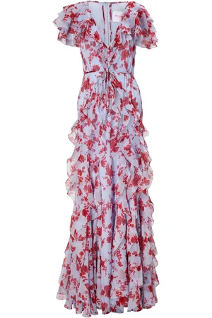 Carolina Herrera Avondjurk met bloemenprint en ruches