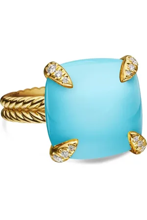 David Yurman 18kt geelgouden Châtelaine ring met turkoois en diamant (14 mm)
