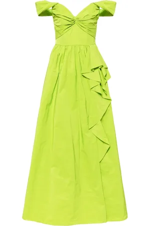 Marchesa Notte Gedraaide taffeta avondjurk