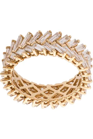 Anita 18kt yellow gold diamond baguette double row ring