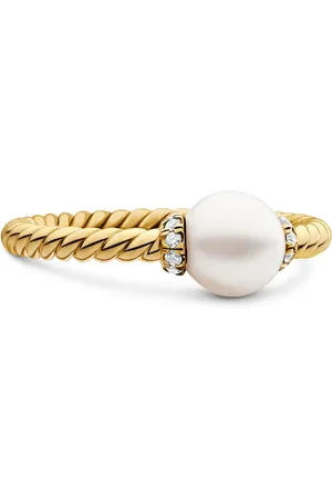 David Yurman 18kt geelgouden Petite Solari Station ring met parel en diamant (2,3mm)