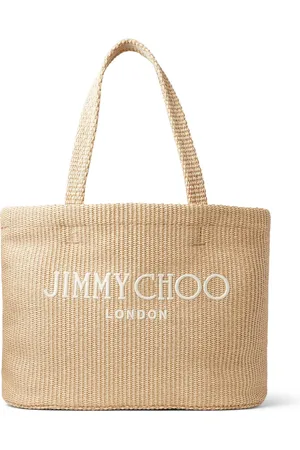 Jimmy Choo Raffia strandtas met geborduurd logo