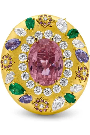 BUDDHA MAMA 20kt geelgouden Flower ring met edelsteen