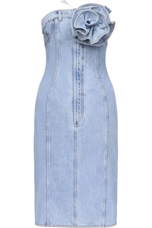 AREA Strapless denim jurk met bloemapplicatie