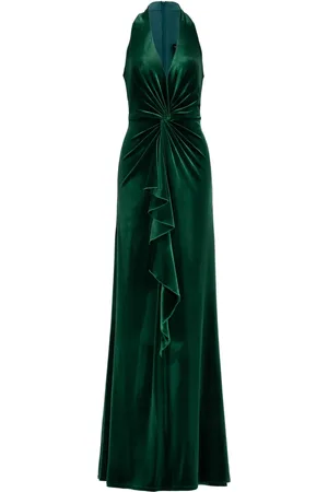 Tadashi Shoji Cider fluwelen avondjurk met gedraaid detail