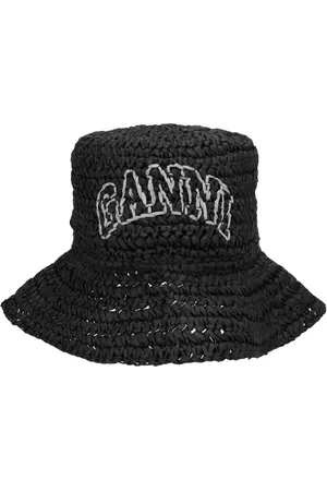 Ganni Raffia hoed met geborduurd logo