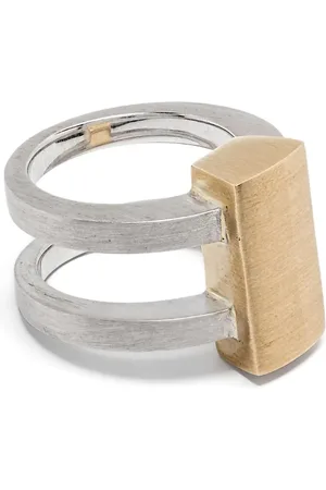 TOM WOOD 9kt geelgouden en gerecycled zilveren Vault Shield ring