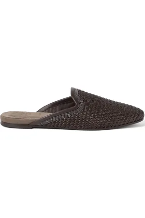 Brunello Cucinelli Verfraaide Monili raffia slippers