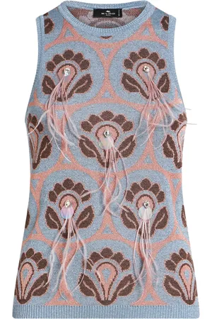 Etro Top met jacquard en veren detail
