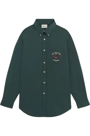 Drôle de Monsieur La Chemise Fleurs overhemd met tekst