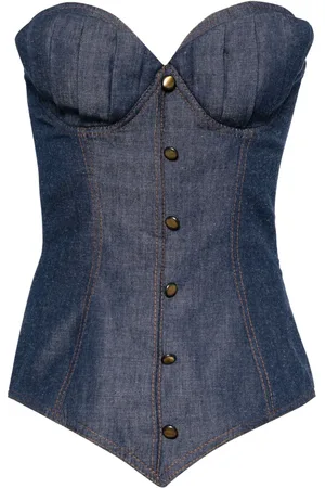 Saiid Kobeisy Denim korset met knoopdetail