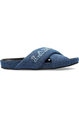Lanvin Denim slippers met geborduurd logo en gekruiste bandjes
