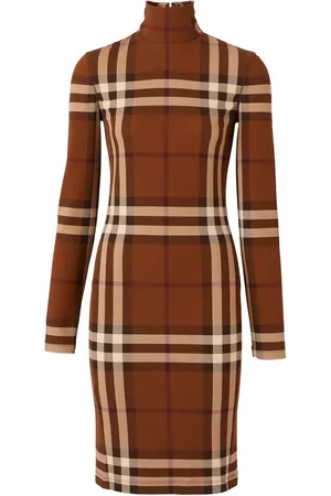 Burberry Geruite jersey jurk met trechterhals