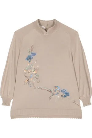 SHIATZY CHEN Trui met geborduurde bloemen en gespleten hals