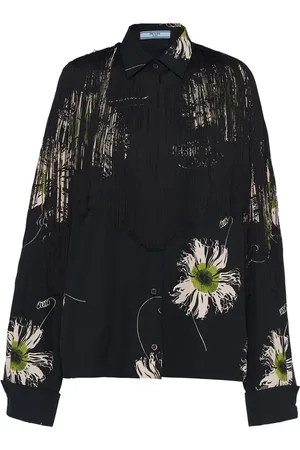 Prada Katoenen blouse met bloemenprint en franje